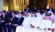 Dignitaries and officials at the press conference yesterday.