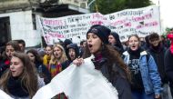 Students stage a protest against racism and fascism in Athens, Greece on November 29, 2018.  (Ayhan Mehmet/Anadolu Agency) 
