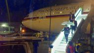 German Chancellor Angela Merkel steps down from Airbus 