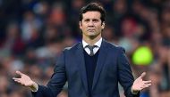 Real Madrid's Argentinian coach Santiago Solari reacts during the Spanish league football match between Real Madrid and Valencia at the Santiago Bernabeu stadium in Madrid on December 1, 2018. AFP / Oscar Del Pozo