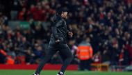 Liverpool manager Juergen Klopp runs onto the pitch celebrating their first goal scored by Liverpool's Divock Origi (not pictured) Action Images via Reuters/Lee Smith 