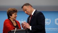 World Bank CEO Kristalina Georgieva talks with Polish President Andrzej Duda during the opening of COP24 UN Climate Change Conference 2018 in Katowice, Poland December 3, 2018. Reuters/Kacper Pempel
 