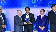 Qatari rally driver Nasser Al Kuwari receiving the Middle East Rally Championships (MERC) 2 co-driver’s trophy from FIA President Jean Todt during a ceremony held in Beirut, Lebanon, last week. 