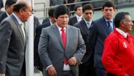 Edwin Oviedo, President of the Peruvian Football Federation (FPF), arrives for a media conference after his swearing-in ceremony in Lima, Peru January 5, 2015. Reuters/Enrique Castro-Mendivil