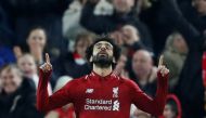 Liverpool's Mohamed Salah celebrates scoring their first goal Action Images via Reuters/Carl Recine
