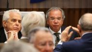 Economist Paulo Guedes, incoming Brazil's Economy Minister and Roberto Castello Branco, chief executive of Petroleo Brasileiro SA, attend a lunch with businessmen at the Federation of Industries of Rio de Janeiro (FIRJAN) headquarters, in Rio de Janeiro, 