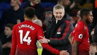 Manchester United interim manager Ole Gunnar Solskjaer celebrates after the match with Jesse Lingard,  December 22, 2018. Action Images via Reuters/Craig Brough 