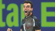 Roberto Bautista Agut celebrates his win against World No. 1 Novak Djokovic during their Qatar ExxonMobil Open semi-final match yesterday. Pic: Salim Matramkot/The Peninsula 