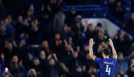 Chelsea's Cesc Fabregas salutes their fans after the match REUTERS/Eddie Keogh