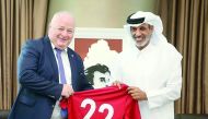 The President of the Qatar Football Association (QFA), Sheikh Hamad bin Khalifa bin Ahmed Al Thani receives the President of the Football Association of Norway, Terje Svendsen at Al Bidda Tower in Doha, yesterday.