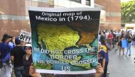A map of Mexico as it was in 1794 is displayed as young immigrants and their supporters rally in support of DACA in Los Angeles on September 1, 2017. AFP/Frederic J Brown
