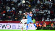 United Arab Emirates’ midfielder Ismail Al Hamadi (centre) vies for the ball with India’s midfielder Udanta Singh during their 2019 AFC Asian Cup group A match  played at Zayed Sports City Stadium in Abu Dhabi, yesterday.