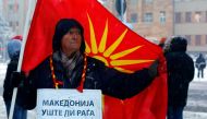 Supporters of the movement boycotting the deal with neighbouring Greece to change the country's name to the Republic of North Macedonia protest in front of the parliament building during parliamentary debates on constitutional amendments related to the na