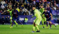 Barcelona’s Philippe Coutinho scores from the penalty spot against Levante in the first leg of the Copa del Rey at the Ciutat de Valencia, Valencia, Spain on Thursday. Reuters/Heino Kalis 
