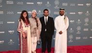 NU-Q student Mariam Al Dhubhani with her team Yassmine Hammoudiat and Mohammed Al Jaberi  at the Ajyal Film Festival.