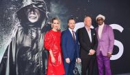 (L-R) Actors Sarah Paulson, James McAvoy, Bruce Willis and Samuel L Jackson attend the premiere of Universal Pictures' 