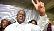 Felix Tshisekedi, leader of the Congolese main opposition party, the Union for Democracy and Social Progress who was announced as the winner of the presidential elections gestures to his supporters at the party headquarters in Kinshasa, Democratic Republi