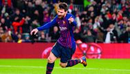 Barcelona's Argentinian forward Lionel Messi celebrates after scoring during the Spanish League football match between Barcelona and Leganes at the Camp Nou stadium in Barcelona on January 20, 2019. AFP / Josep Lago

