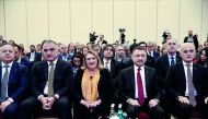 Turkish Vice President Fuat Oktay (right 2), Maltese President Marie Louise Coleiro Preca (C), Head of the Foreign Economic Relations Board of Turkey (DEIK), Nail Olpak (R) and Turkish Culture and Tourism Minister Mehmet Nuri Ersoy (left 2) attend Turkey-