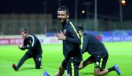 Qatar’s Boualem Khoukhi during a practice session in UAE yesterday.