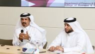 Mohamed bin Ahmed bin Towar (left), First Vice-Chairman of Qatar Chamber, speaking at the seminar, yesterday. 