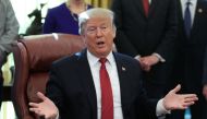 US President Donald Trump speaks speaks to reporters at a meeting with manufacturers and manufacturing workers in the Oval Office of the White House in Washington, US, January 31, 2019. (REUTERS/Jonathan Ernst)