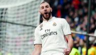 arim Benzema of Real Madrid celebrates after scoring a goal during La Liga soccer match between Real Madrid and Deportivo Alaves at Santiago Bernabeu Stadium in Madrid, Spain on February 3, 2019. (Burak Akbulut/Anadolu Agency) 
