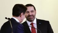 Lebanese Prime Minister Saad Hariri (R) and his Italian counterpart Giuseppe Conte give a joint press conference at the Grand Serail, the prime minister headquarters in Beirut, on February 7, 2019. / AFP / JOSEPH EID