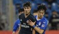 Real Madrid and Suwon Samsung players vie for the ball possession during their Al Kass International Cup match at the Aspire Zone in Doha, yesterday.