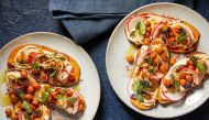 Sweet Potato Toasts With Hummus, Radish and Sunflower Sprouts. (Photo by Tom McCorkle for The Washington Post.)