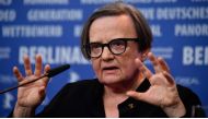 Polish director Agnieszka Holland addresses a press conference for the film 