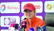 The Ukrainian World No.7 Elina Svitolina speaks during a press conference in Doha, yesterday. Picture: Abdul Basit/The Peninsula