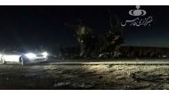 A car is seen at the site of the suicide attack on a Revolutionary Guards on the road between the cities of Zahedan and Khash, Iran, February 13, 2019. Fars News/Handout via Reuters 