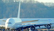An A380 Airbus superjumbo sits on the tarmac where it is dismantled at the site of French recycling and storage aerospace company Tarmac Aerosave in Tarbes, southwest France, February 14, 2019. Reuters/Regis Duvignau 
