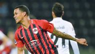 Al Rayyan’s Venezuelan striker Gelmin Rivas celebrates after scoring a goal against Iran’s Saipa during the AFC Champions League play-off match at the Jassim Bin Hamad Stadium in Doha,  yesterday.   