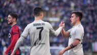 Juventus' Cristiano Ronaldo celebrates after the match with Paulo Dybala REUTERS/Alberto Lingria