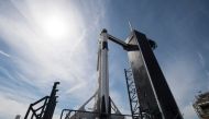 This handout photo released NASA shows a SpaceX Falcon 9 rocket with the company's Crew Dragon spacecraft onboard is seen seen on the launch pad at Launch Complex 39A as preparations continue for the Demo-1 mission on March 1, 2019 at the Kennedy Space Ce