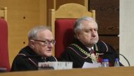 FILE PHOTO: Constitutional Tribunal TK Chairman judge Andrzej Rzeplinski (R) with judge Stanislaw Rymar (L) announces the verdict during the Constitutional Tribunal hearing in Warsaw, Poland, 09, March 2016. EPA