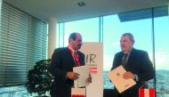 Qatar Chamber’s First Vice-Chairman Mohamed bin Ahmed bin Towar Al Kuwari (left) and Richard Sehenz, Vice-Chairman of  the Federation of Austrian Chambers, after signing the MoU in Austria, yesterday.