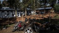 Burnt motorbikes from a previous attack outside an Ebola Treatment Centre (ETC) in Butembo, the epicentre of DR Congo's latest Ebola outbreak.   AFP / JOHN WESSELS
