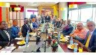 Dr R Seetharaman, Group CEO of Doha Bank (centre), discussing Qatar’s economic outlook with the  African Ambassadors to Doha at a breakfast meeting hosted by Doha Bank at the bank’s headquarters in Doha, yesterday. 