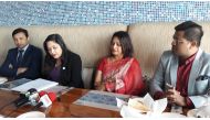Officials of Bangladesh Forum Qatar addressing the press conference.