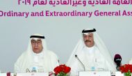 The Chairman of Commercial Bank of Qatar, Sheikh Abdulla bin Ali bin Jabor Al Thani (right); with the Vice-Chairman, Hussain Ibrahim Al Fardan; attending the AGM of the bank held at its headquarters in West Bay, Doha yesterday. Pic: Salim Matramkot/The Pe