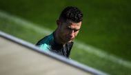 Portugal's forward Cristiano Ronaldo arrives for a training session at 
