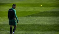Portugal's forward Cristiano Ronaldo attends a training session at 