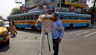 A demonstrator holds an effigy depicting billionaire jeweller Nirav Modi during a protest in Kolkata, India, February 18, 2018. Reuters/Rupak De Chowdhuri