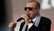 FILE PHOTO: Erdogan delivers a speech during a protest against the killings of Palestinian protesters on the Gaza-Israel border and the US embassy move to Jerusalem in Istanbul May 18, 2018. Reuters/Murad Sezer