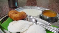 Idli and vada served with separate sambar and chutney (Photo courtesy: Pratheepps CC BY-SA 3.0 Wikipedia)  