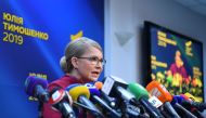 Ex-prime minister Yuliya Tymoshenko speaks during her press-conference in Kiev on April 2. 2019. AFP / Sergei SUPINSKY