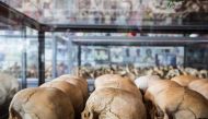 A picture taken on March 22, 2019 shows skulls of victims of the Rwanda's 1994 genocide's at the Ntarama Genocide Memorial, in Kigali.  AFP / Jacques Nkinzingabo 